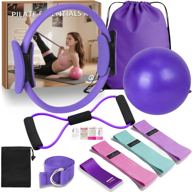 Nuplot Pilates Equipment 15" Pilates Ring Plus, Pilates Kit for Home Workouts, Pilates Essentials Kit for Women with Pilates Ring and Ball Set, Booty Bands, Figure 8 Resistance Band, Yoga Band - Image 1